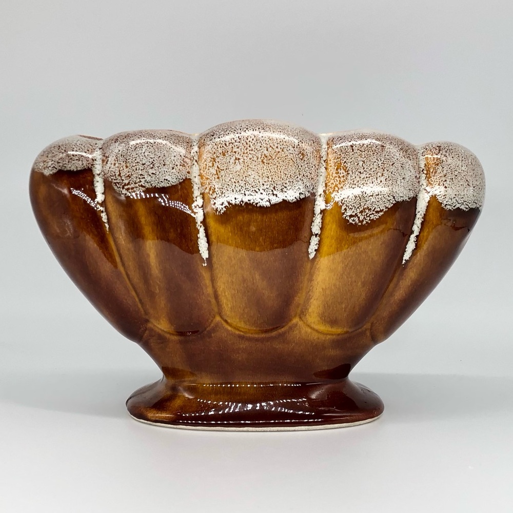 Vintage Brown Ceramic Home Decorative Footed Mid Century Pedestal Planter